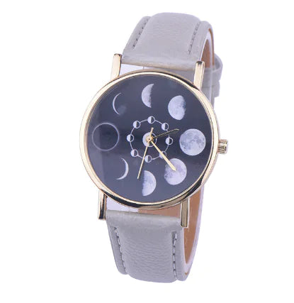 Moon Phase Leather Watch — Celestial Timepiece