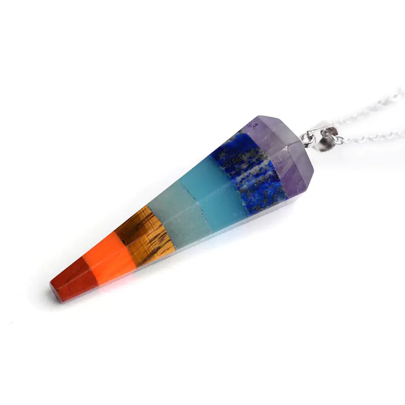 Hexagonal 7 Chakra Crystal Pendant Necklace | Natural Gemstone Healing Point | Energy Alignment Jewelry | Spiritual Protection | Gift for Her