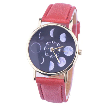 Moon Phase Leather Watch — Celestial Timepiece