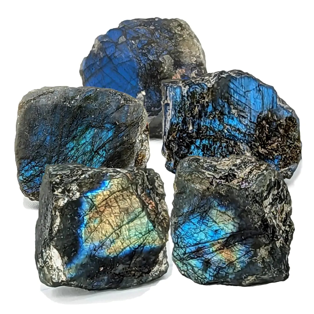 Labradorite Rough Rock Raw Natural Stone Chakra Crystals Quality Gemstones for Reiki Healing Wellness Meditation Handmade in Our Lapidary Workshop (5 pcs)