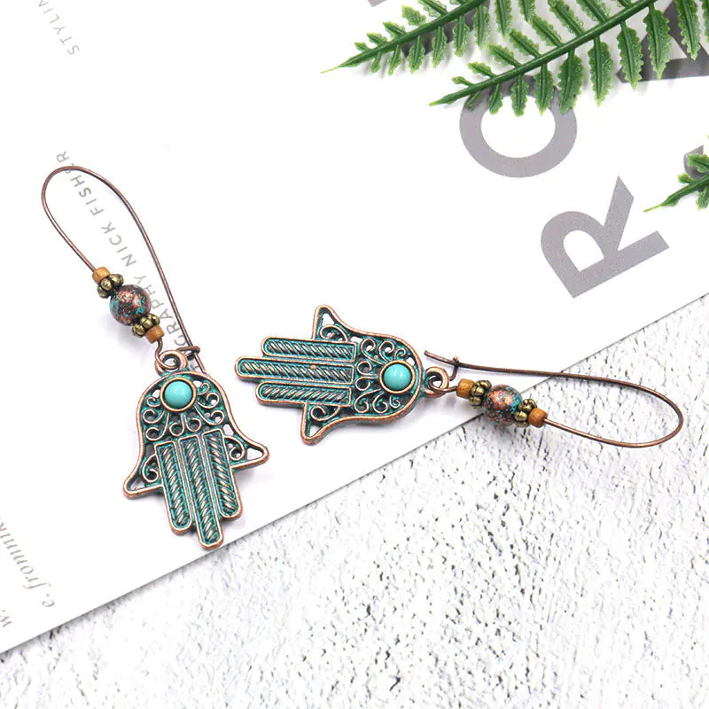 Hamsa Hand Evil Eye Dangle Earrings | Bohemian Hand of Fatima Jewelry | Spiritual Protection Earrings | Boho Gypsy Style | Gift for Her