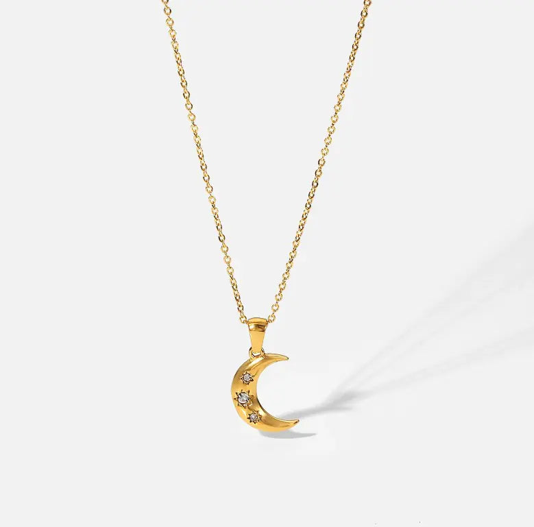Moon Pendant Necklace with Zirconia (One Piece)