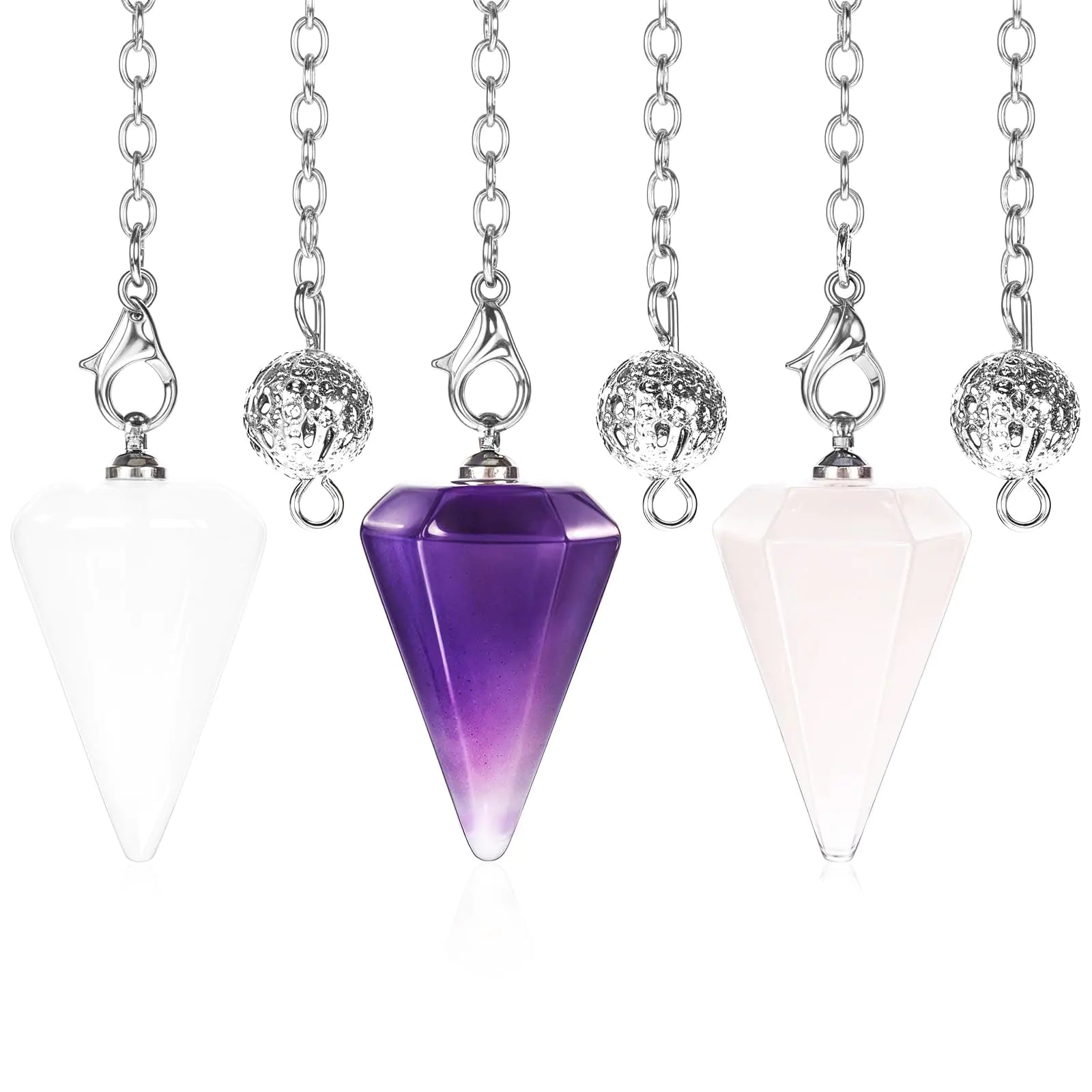 Crystal Pendulum Trio — Amethyst, Rose Quartz & Clear Quartz Healing Gemstone Set