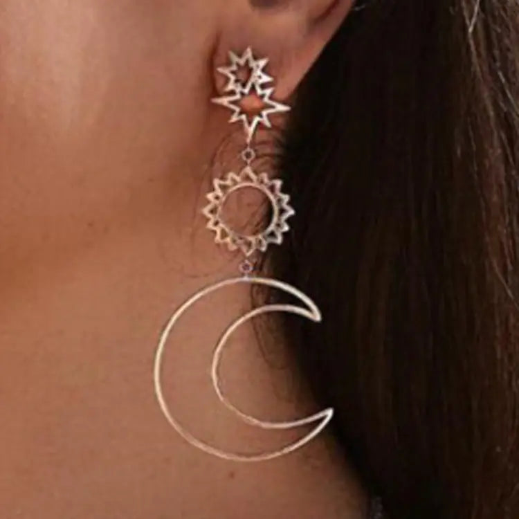 Retro Sun and Moon Asymmetrical Earrings