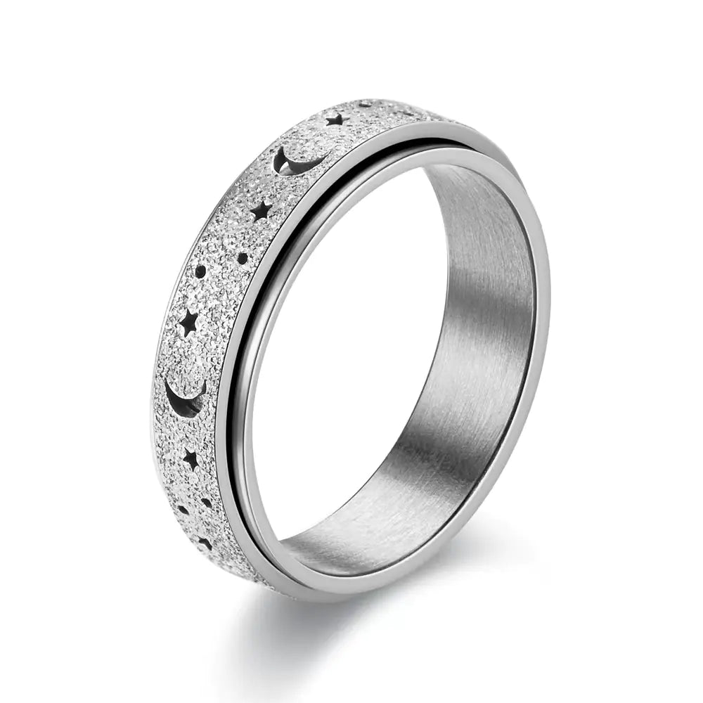 Hollow Star and Moon Rotating Ring