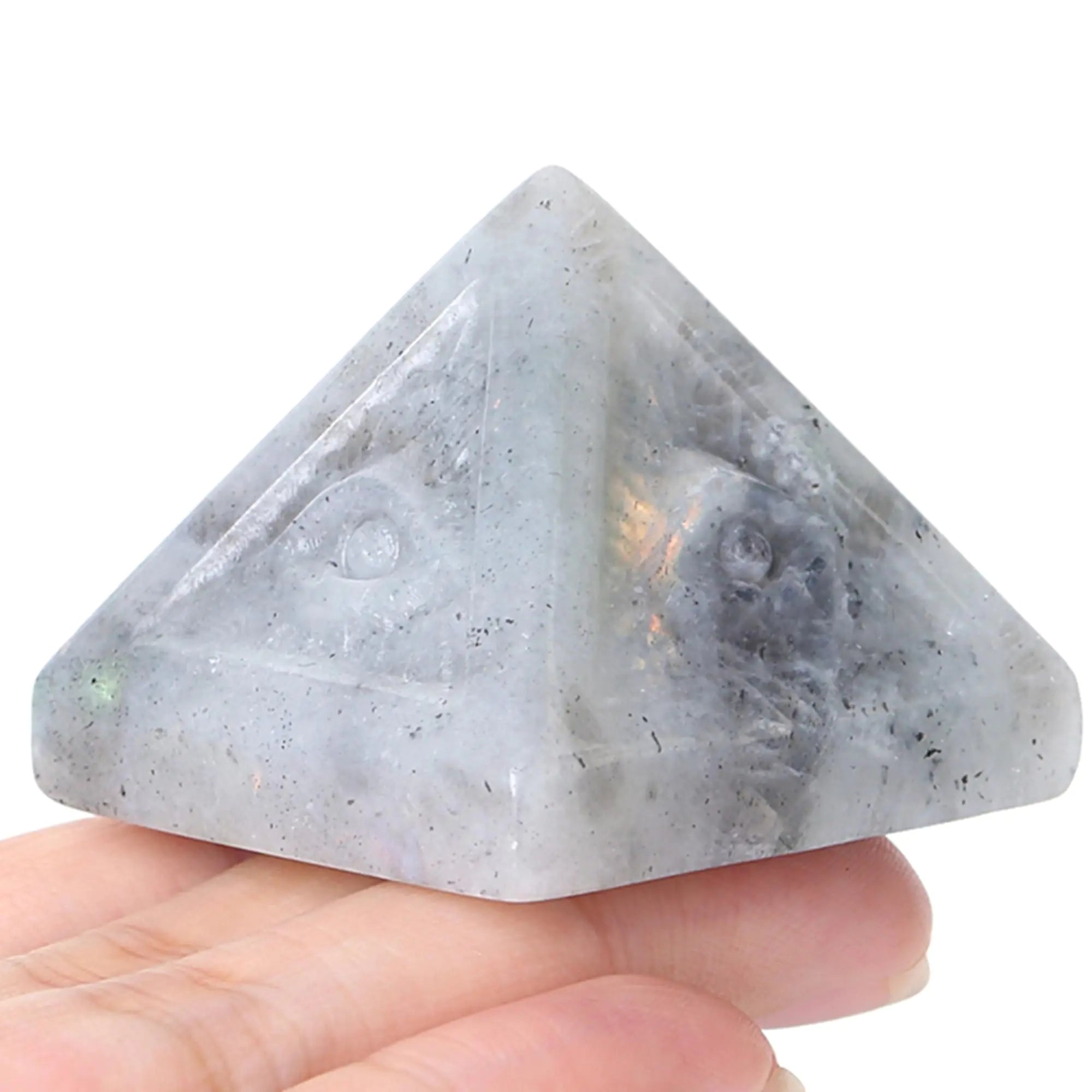 ZHIYUXI White Labradorite Evil Eye Crystal Pyramid Protection Gemstones Healing Stones for Attracts Lucky Gifts Energy Balance Reiki 1.5x1.5x1.2 in