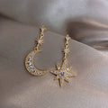 Asymmetrical Star & Moon Drop Earrings — 925 Sterling Silver