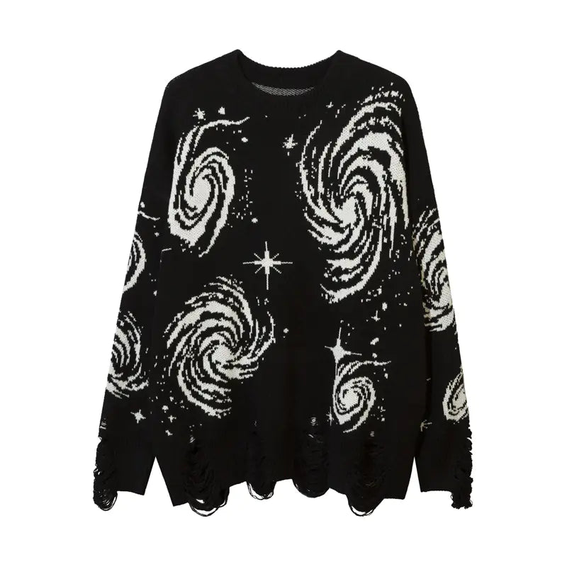 Men's Ripped Sweater with Cosmic Starry Sky Design