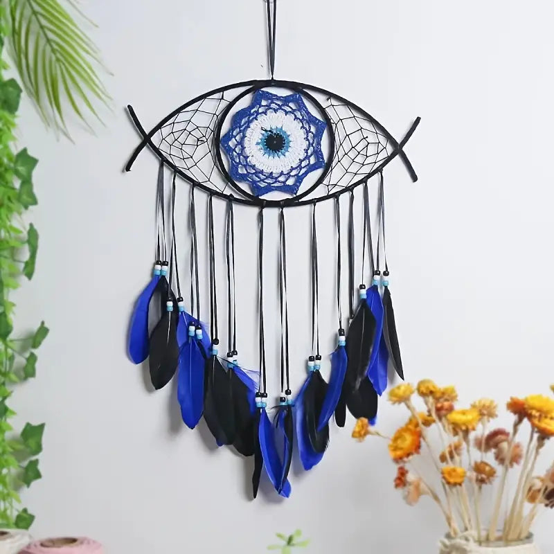 Evil Eye Dream Catcher Handmade | Nazar Protection Wall Hanging | Boho Feather Decor | Spiritual Good Luck Charm | Bedroom Home Decor Gift