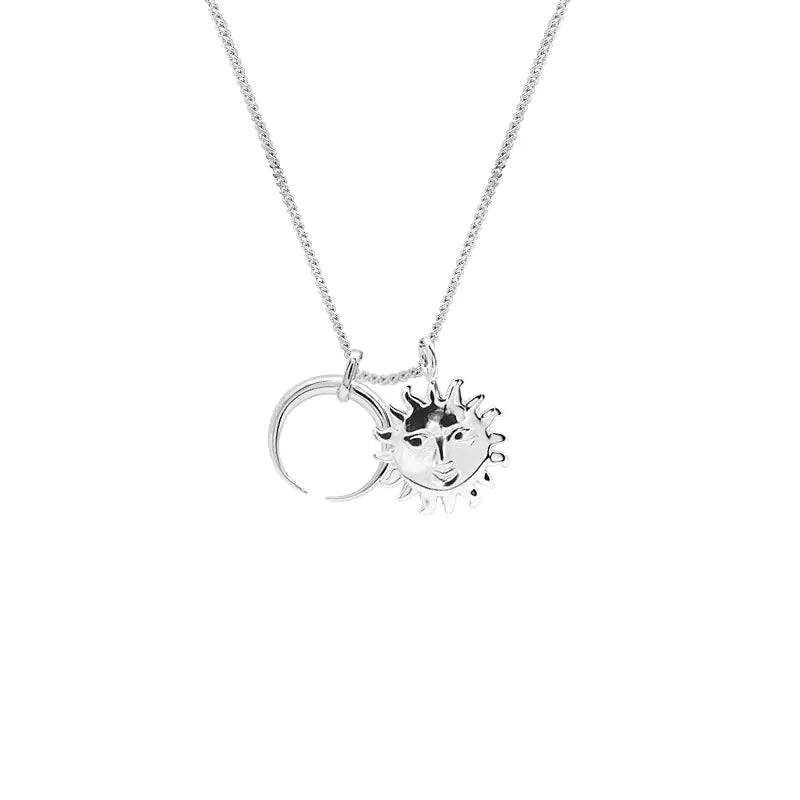 S925 Silver Sun Moon Pendant Necklace for Women