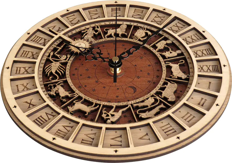 Prague Astronomical Clock Replica | Zodiac Wall Clock | Mystical Wooden Astrology Home Decor