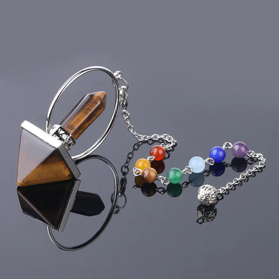 Obsidian Crystal Dowsing Pendulum | 7 Chakra Beaded Chain | Divination & Energy Healing Tool