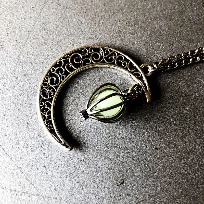 Halloween Hollow Moon Necklace with Heart Birdcage Pendant