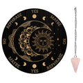 Pendulum Board & Crystal Pendulum Set | Wooden Dowsing Divination Kit | Sun Moon Mandala Design | Spiritual Altar Supplies for Beginners