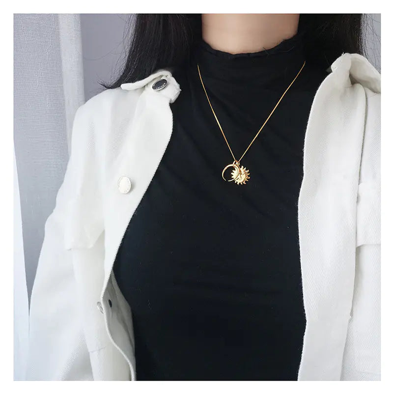 S925 Silver Sun Moon Pendant Necklace for Women