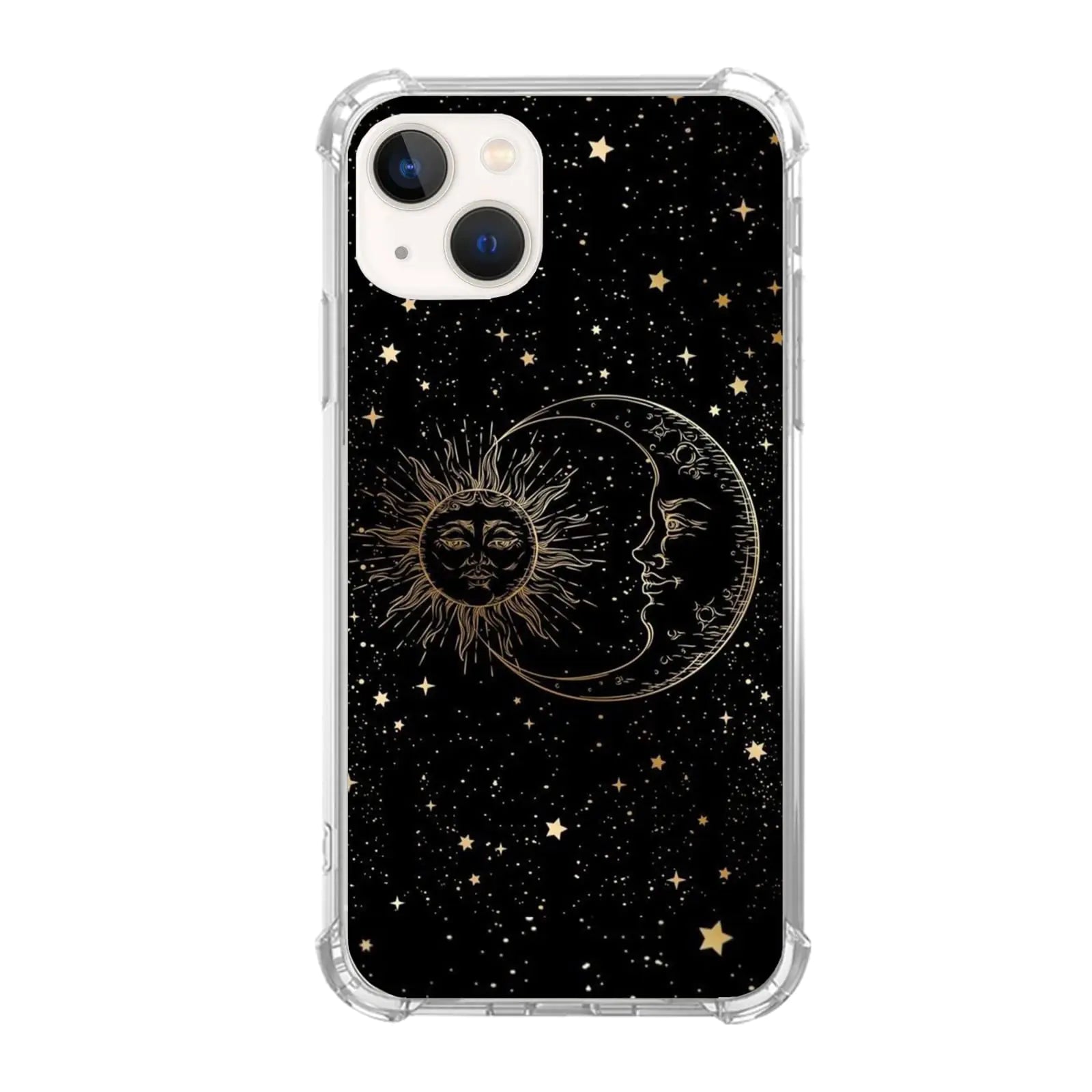 Celestial Sun & Moon iPhone 13 Mini Case | Mystical Black Aesthetic Phone Cover | Spiritual Hippie Cosmic Design | Protective TPU Case