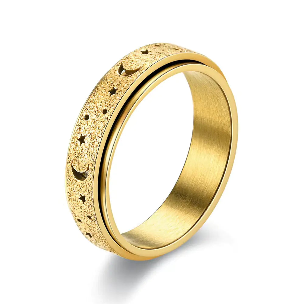Hollow Star and Moon Rotating Ring
