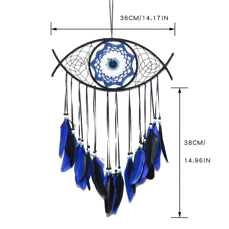 Evil Eye Dream Catcher Handmade | Nazar Protection Wall Hanging | Boho Feather Decor | Spiritual Good Luck Charm | Bedroom Home Decor Gift