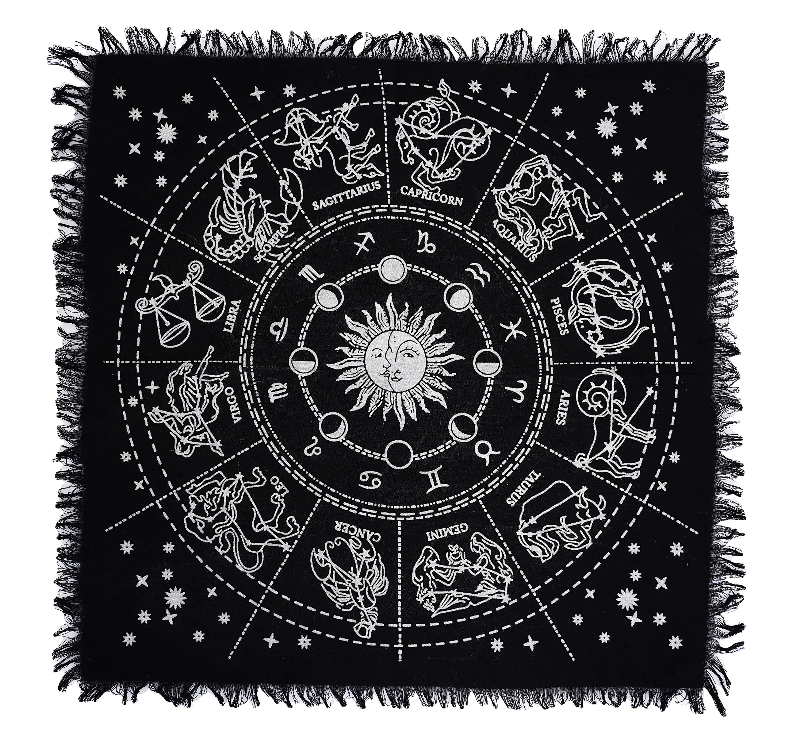 Zodiac Altar Cloth for Tarot | Black Silver Horoscope Table Cloth 18x18" | Spiritual Supplies | Sacred Ritual Practice | Astrology Deck Mat