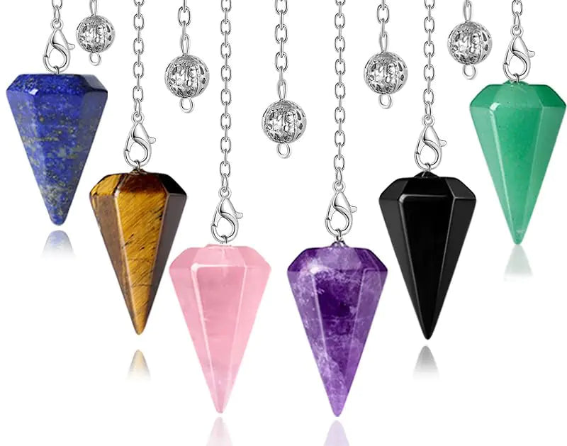 Crystal Pendulum Set — 6-Piece Healing Gemstone Pendants for Meditation & Reiki