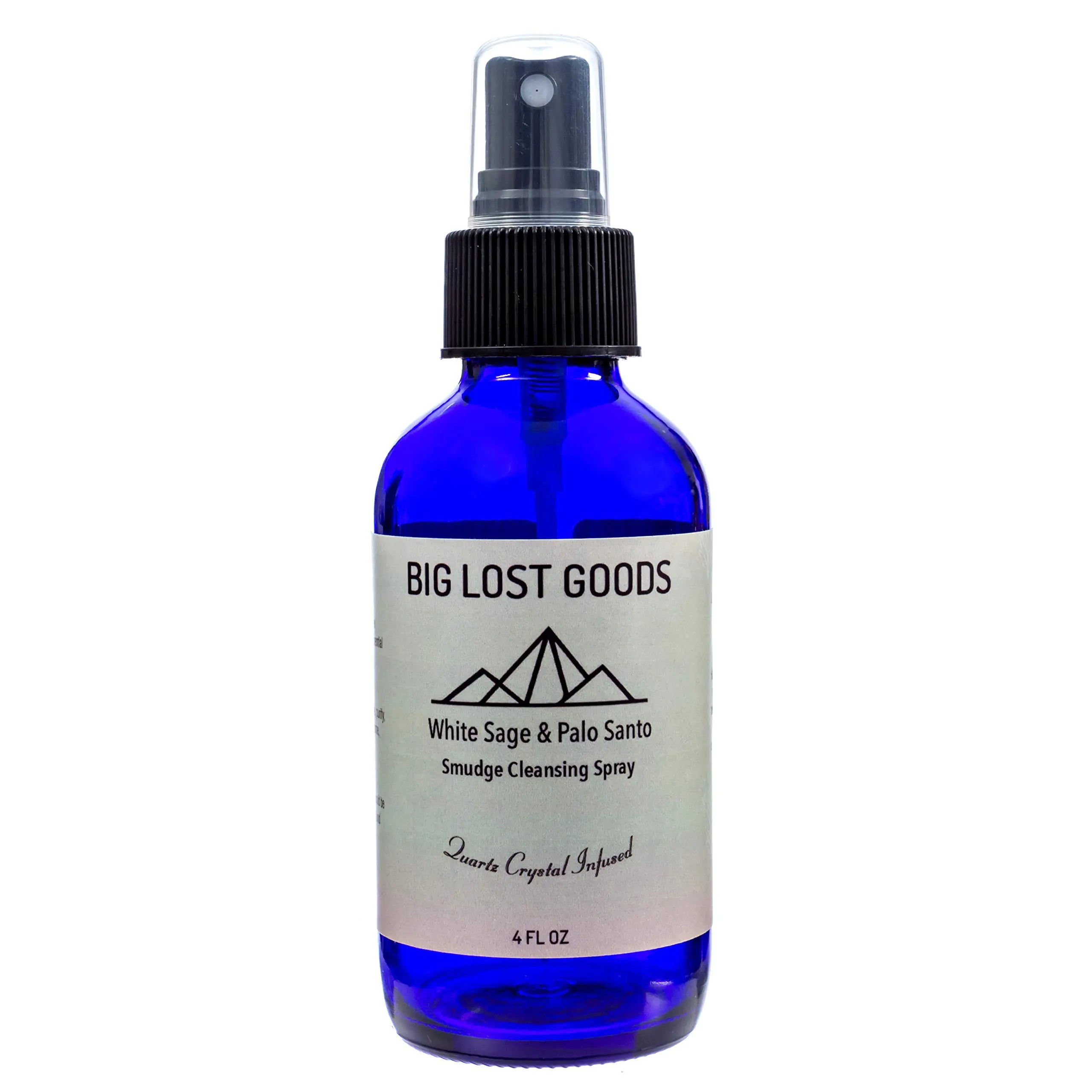 Big Lost Goods White Sage & Palo Santo Smudge Spray. Use for smokeless smudging Energy Cleansing and Protection. 4 oz Bottles Handmade and Blended from Pure and Organic Essential Oils and Crystal
