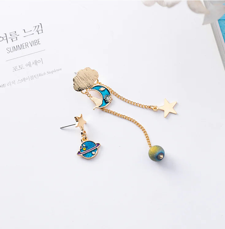 Celestial Tassel Earrings — Star Moon Planet Drop Earrings