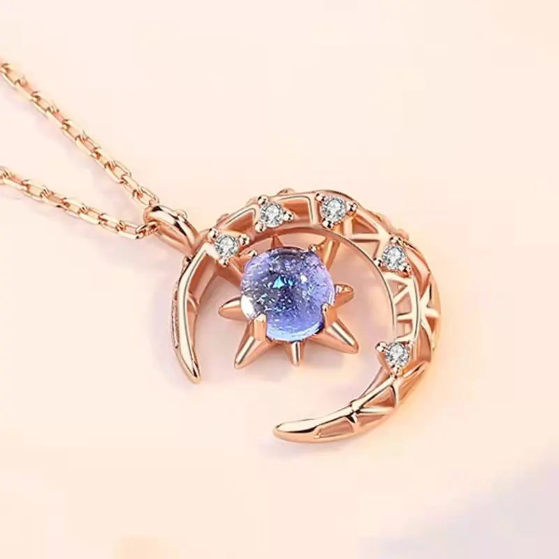 Star and Moon Crystal Pendant Necklace for Women