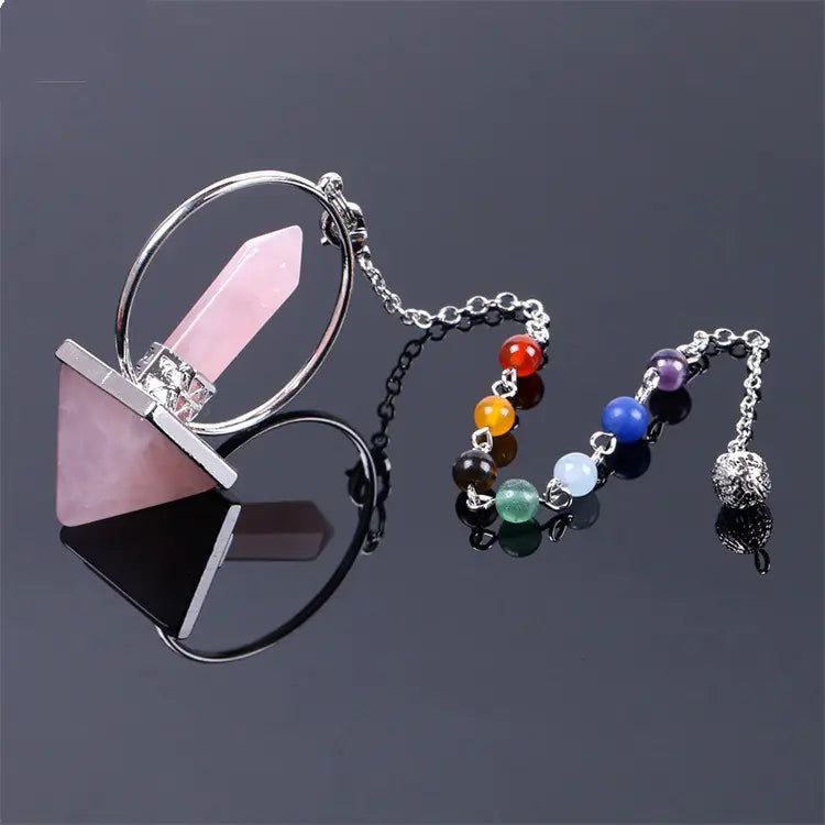 Obsidian Crystal Dowsing Pendulum | 7 Chakra Beaded Chain | Divination & Energy Healing Tool