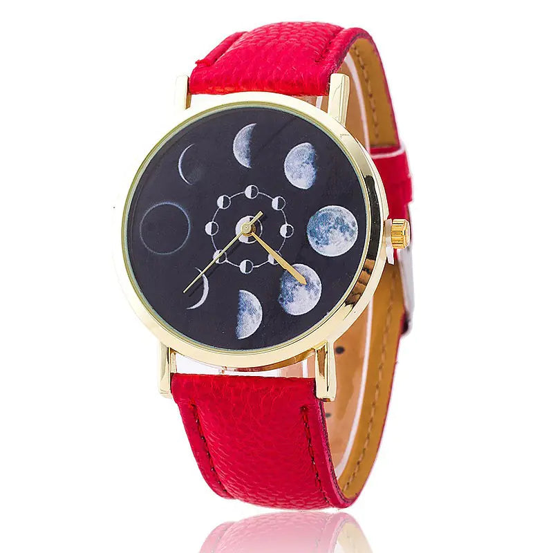 Moon Phase Leather Watch — Celestial Timepiece