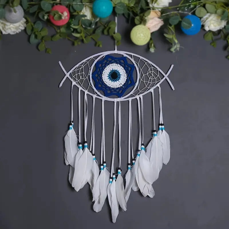 Evil Eye Dream Catcher Handmade | Nazar Protection Wall Hanging | Boho Feather Decor | Spiritual Good Luck Charm | Bedroom Home Decor Gift