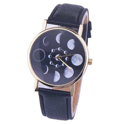 Moon Phase Leather Watch — Celestial Timepiece