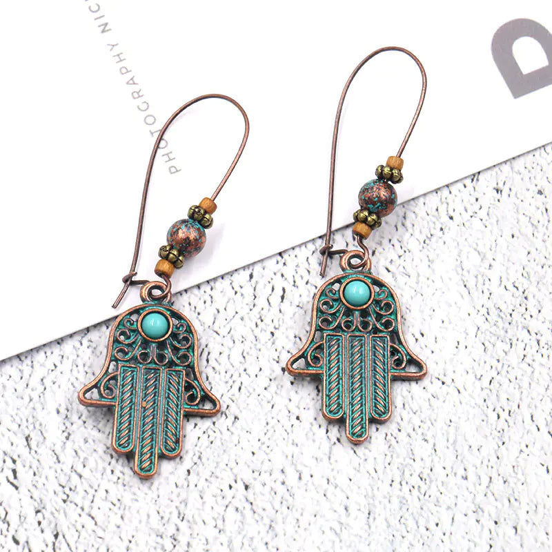 Hamsa Hand Evil Eye Dangle Earrings | Bohemian Hand of Fatima Jewelry | Spiritual Protection Earrings | Boho Gypsy Style | Gift for Her