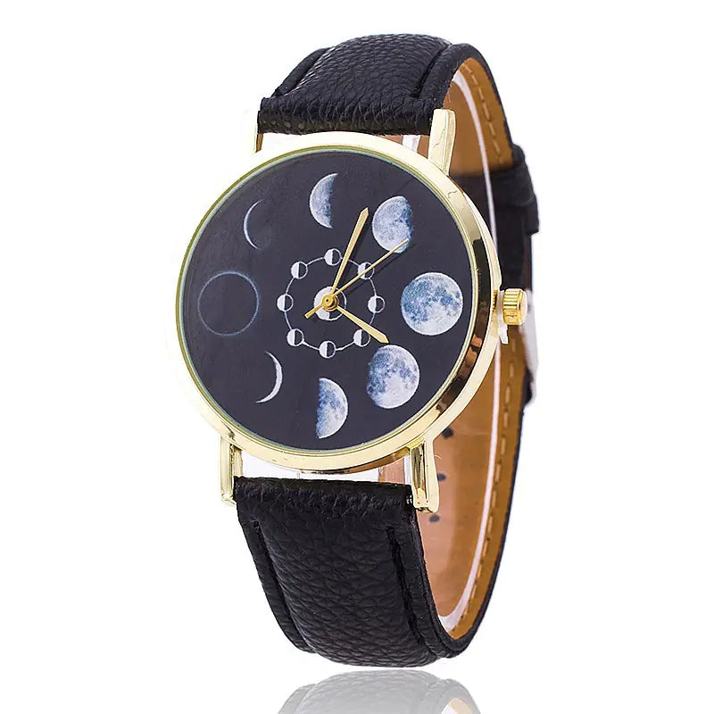 Moon Phase Leather Watch — Celestial Timepiece