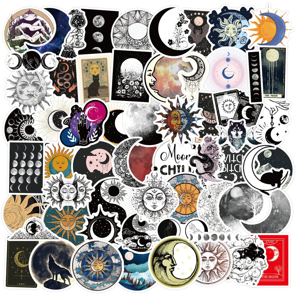 Celestial Sun & Moon Stickers — 62-Piece Mystical Vinyl Decal Set