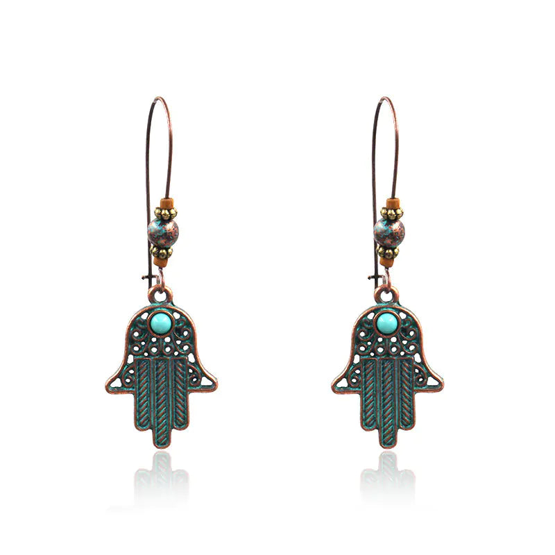 Hamsa Hand Evil Eye Dangle Earrings | Bohemian Hand of Fatima Jewelry | Spiritual Protection Earrings | Boho Gypsy Style | Gift for Her
