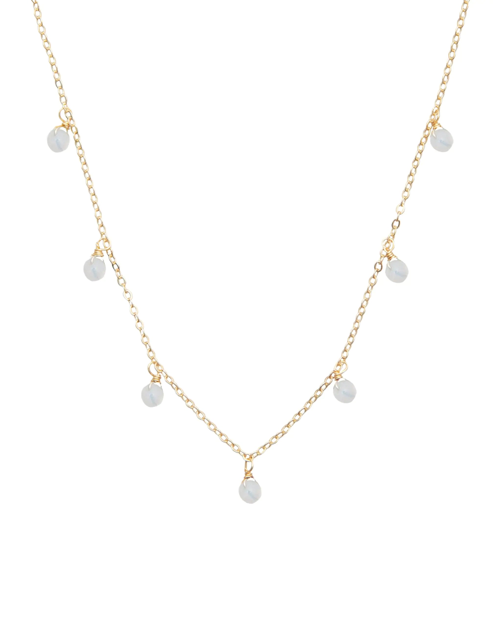Lotus and Luna Moon Dancer Dewdrop Necklace in Gold Energy Chakra Healing Stones (White Gold) (Intuition)