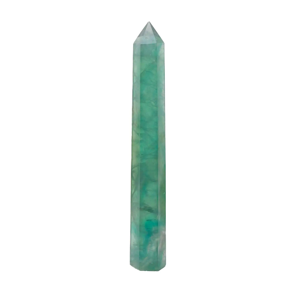 Apengshi 1PCS Natural Crystal Green Fluorite Tower 5.9"-6.3" (15-16cm) 6 Faceted Single Point Prism Healing Crystal Wand for Meditation Reiki Chakra Therapy