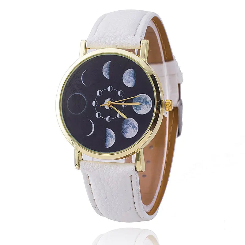 Moon Phase Leather Watch — Celestial Timepiece