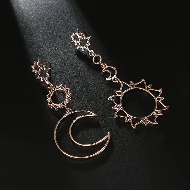 Retro Sun and Moon Asymmetrical Earrings