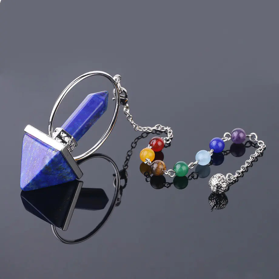 Obsidian Crystal Dowsing Pendulum | 7 Chakra Beaded Chain | Divination & Energy Healing Tool