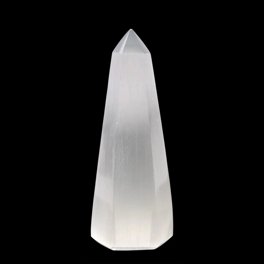 WISH WELL Selenite Obelisk Point – 4” Selenite Crystal Tower – Mined and Crafted in Morocco – Ideal for Cleansing and Recharging Crystals and Healing Stones Meditation and Home Decor