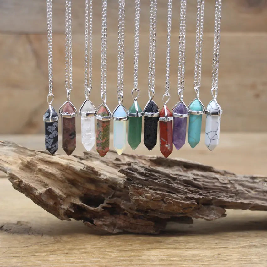 Natural Stone Hexagonal Point Pendants Healing Jewelry
