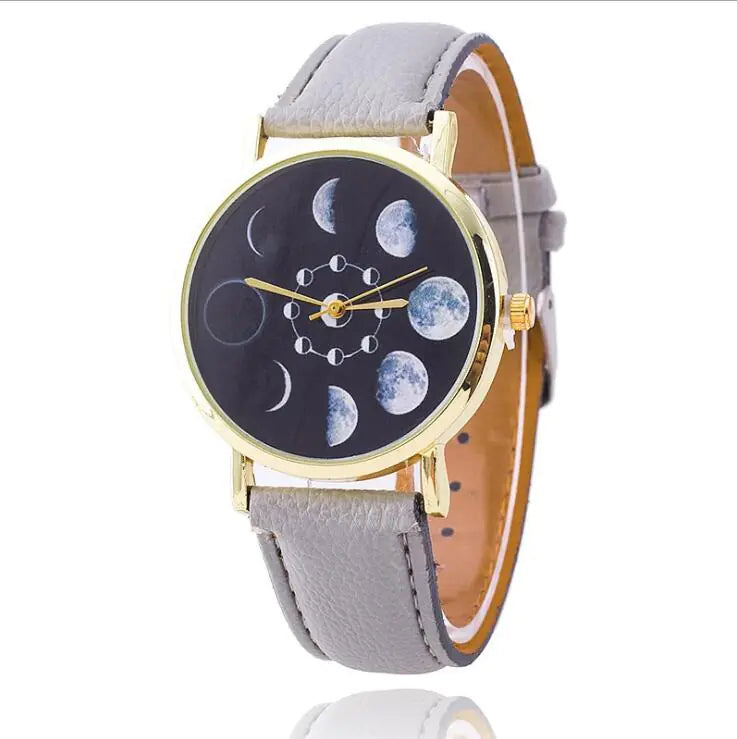 Moon Phase Leather Watch — Celestial Timepiece