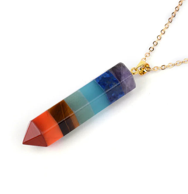 Hexagonal 7 Chakra Crystal Pendant Necklace | Natural Gemstone Healing Point | Energy Alignment Jewelry | Spiritual Protection | Gift for Her