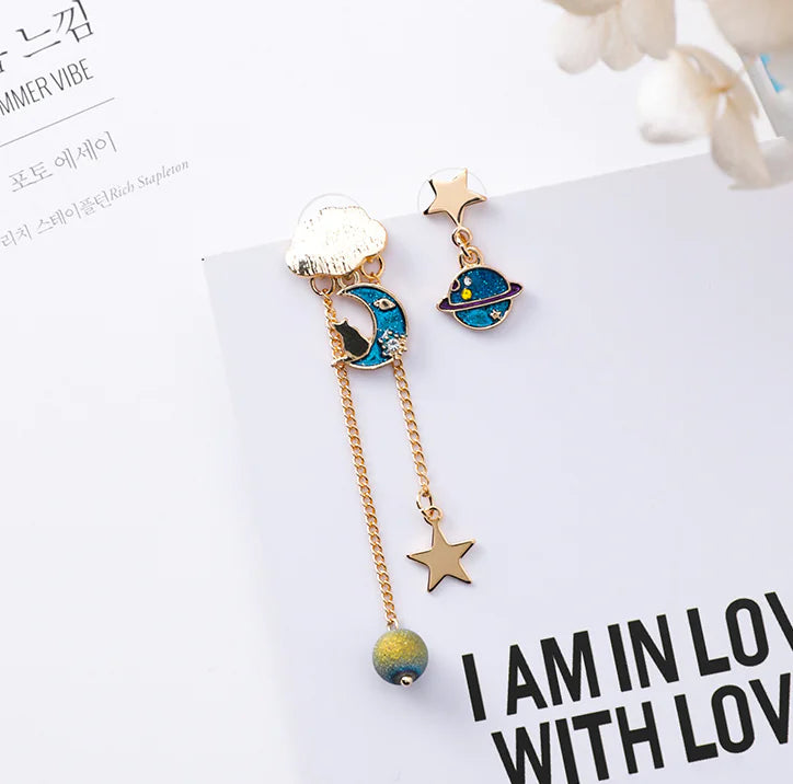 Celestial Tassel Earrings — Star Moon Planet Drop Earrings