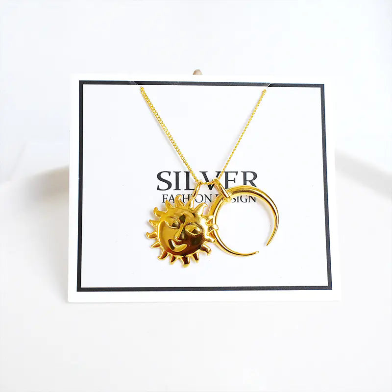 S925 Silver Sun Moon Pendant Necklace for Women