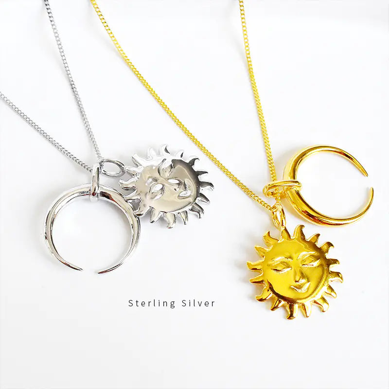 S925 Silver Sun Moon Pendant Necklace for Women