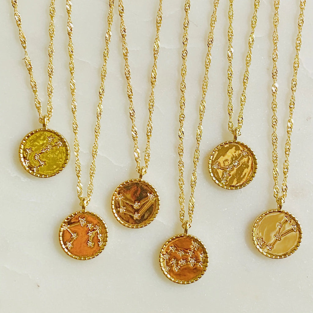 Zodiac Constellation Necklace | Gold-Plated Astrology Pendant | All 12 Signs Available | Celestial Jewelry
