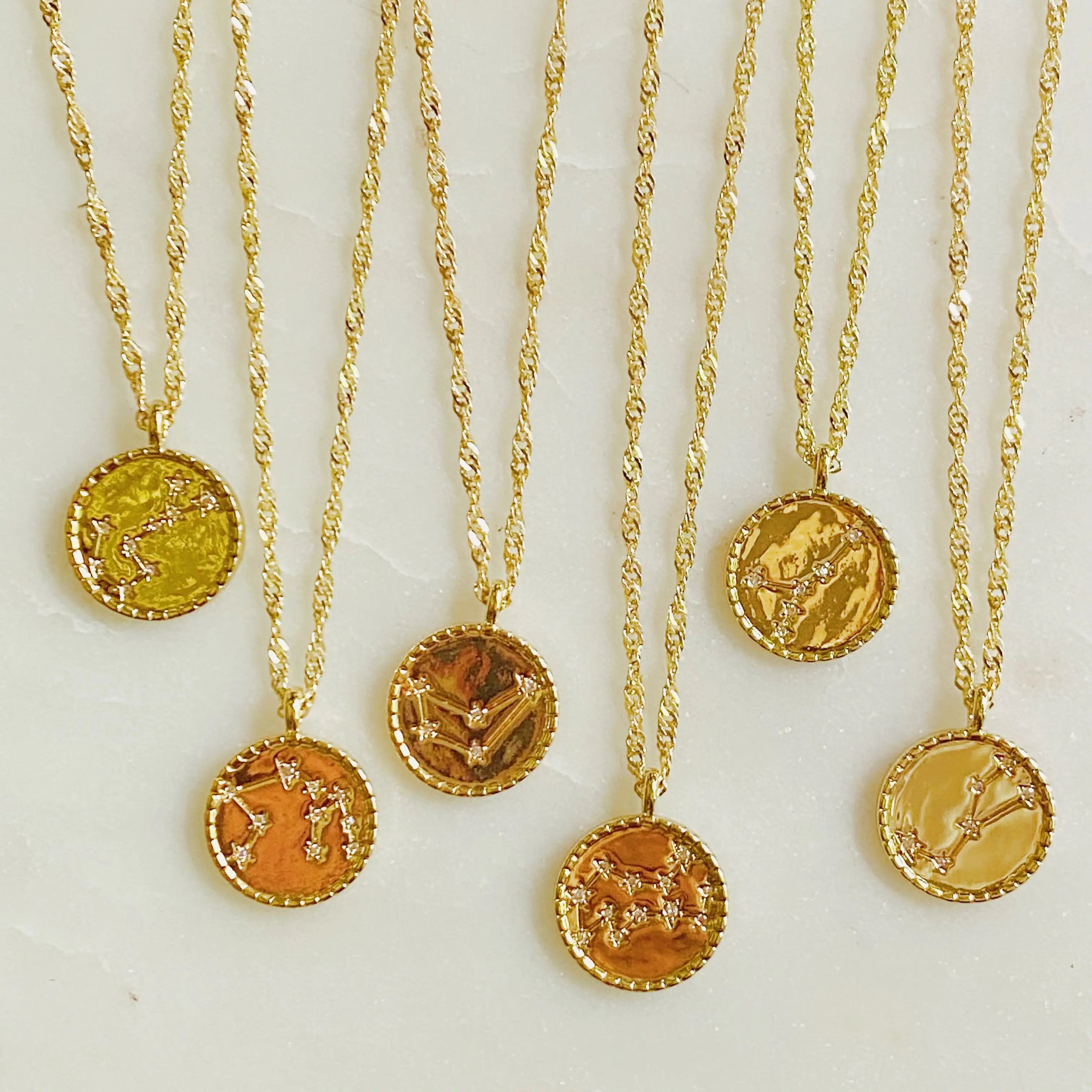 Zodiac Constellation Necklace | Gold-Plated Astrology Pendant | All 12 Signs Available | Celestial Jewelry