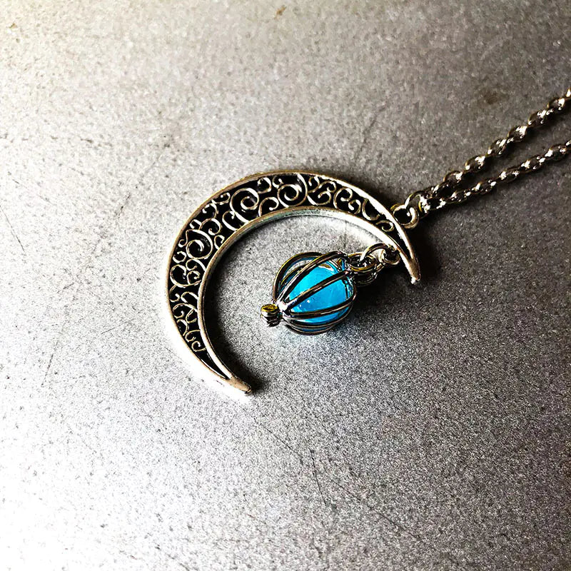 Halloween Hollow Moon Necklace with Heart Birdcage Pendant